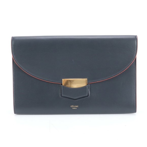Celine Leather Clutch Bag, Handbag, Second Pouch, Tote Navy Blue, Women's - Picture 1 of 10